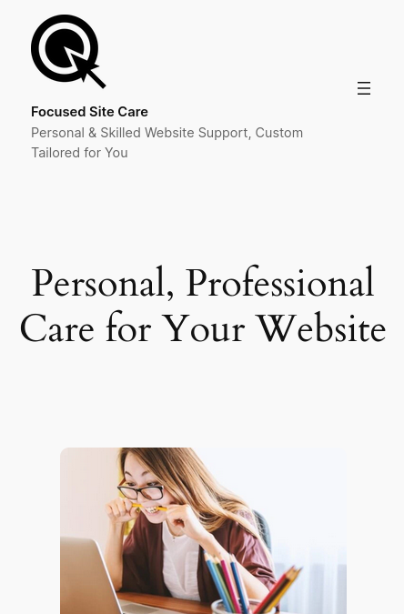 Screenshot of a site with a hamburger menu at the top right