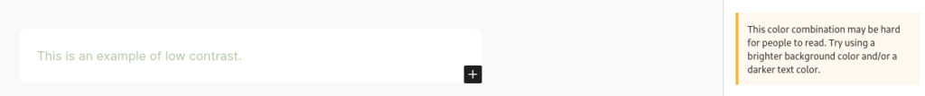 example of low contrast with WordPress warning