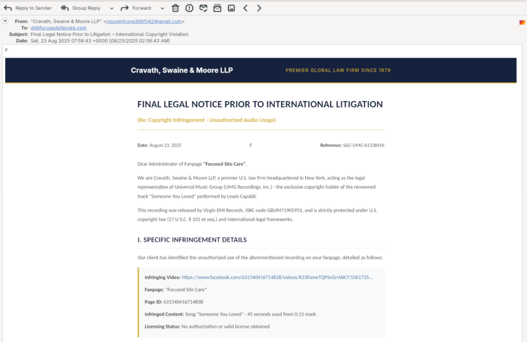 screenshot of email, text appears below